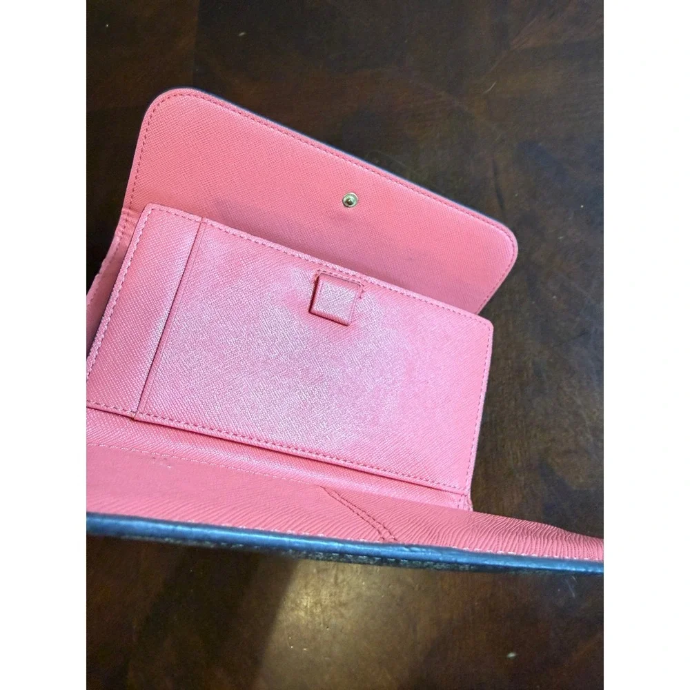 Coach Signature Coated Canvas Slim Envelope Wallet Brown Pink Gold Logo Plaque